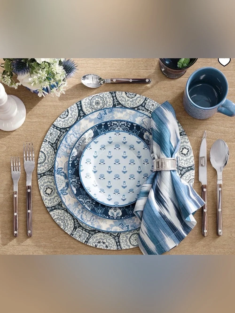 Pottery Barn Blue and White Brushstroke Cotton Napkins - Set of 4